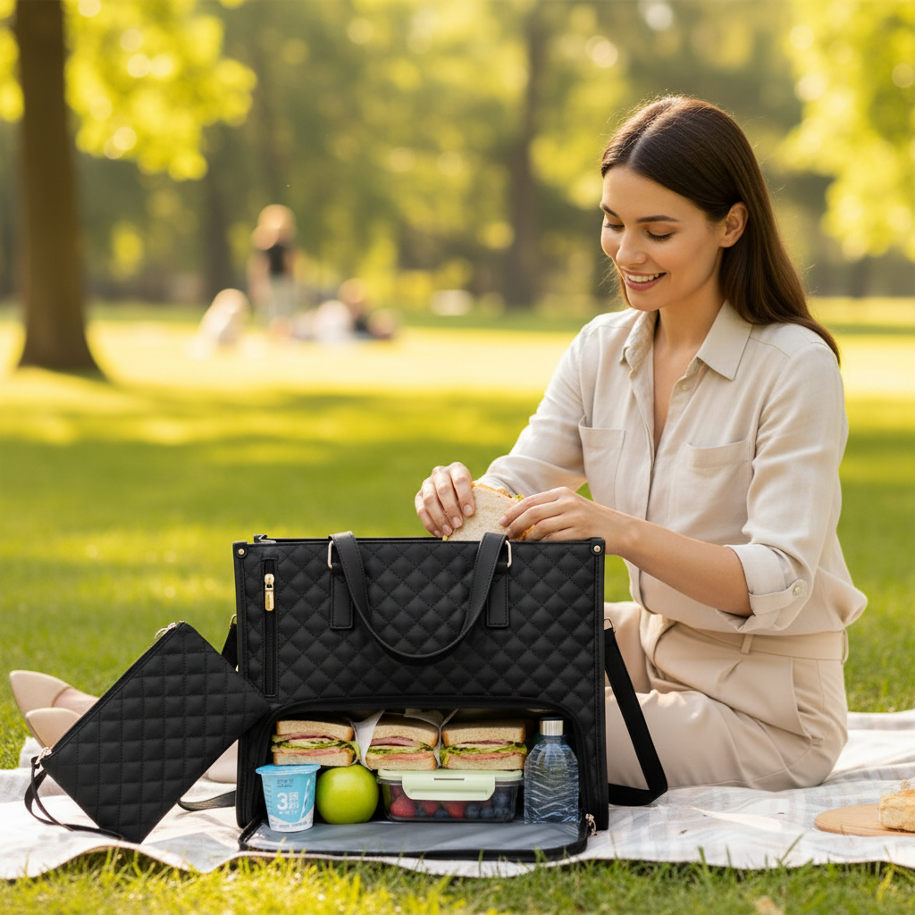 First in sales 3-in-1 Insulated Lunch Bag Combination,  with Leak Proof Layer, PU Women's Work Backpack Handbag Office bag